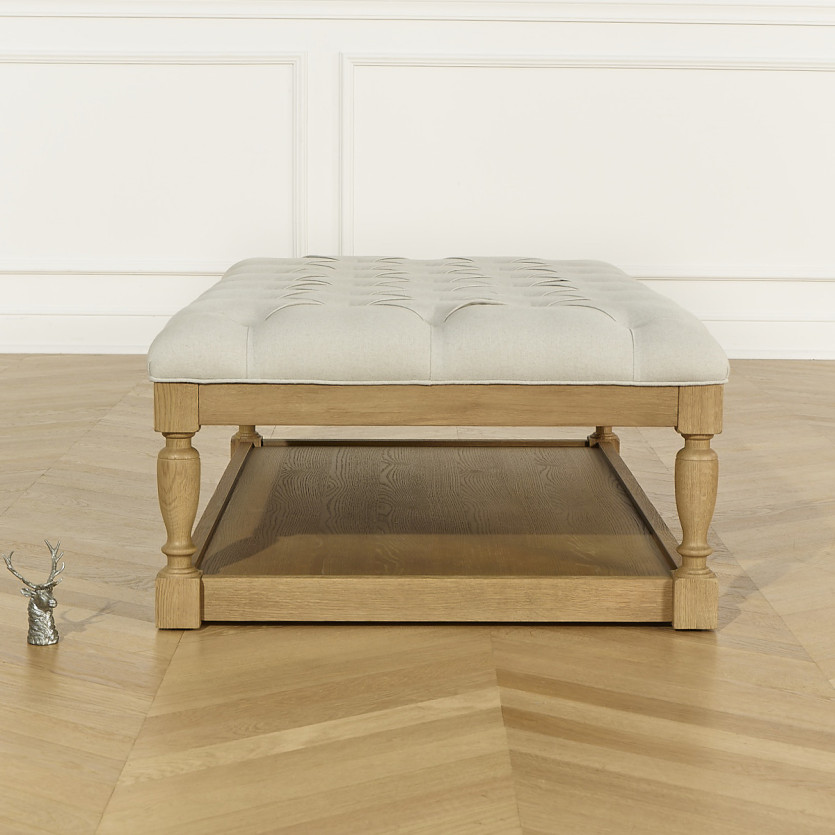 Table basse NOAH - Style shabby chic, plateau tissu capitonné