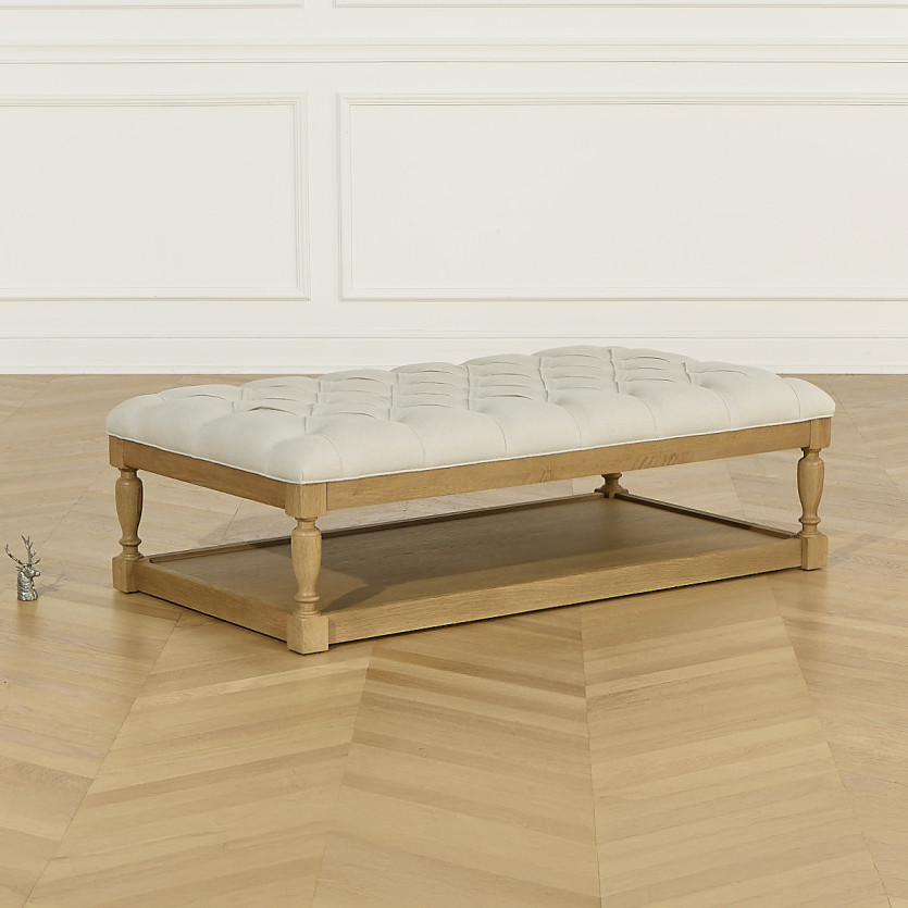 Mesa de centro NOAH - Estilo shabby chic, tampo de tecido acolchoado