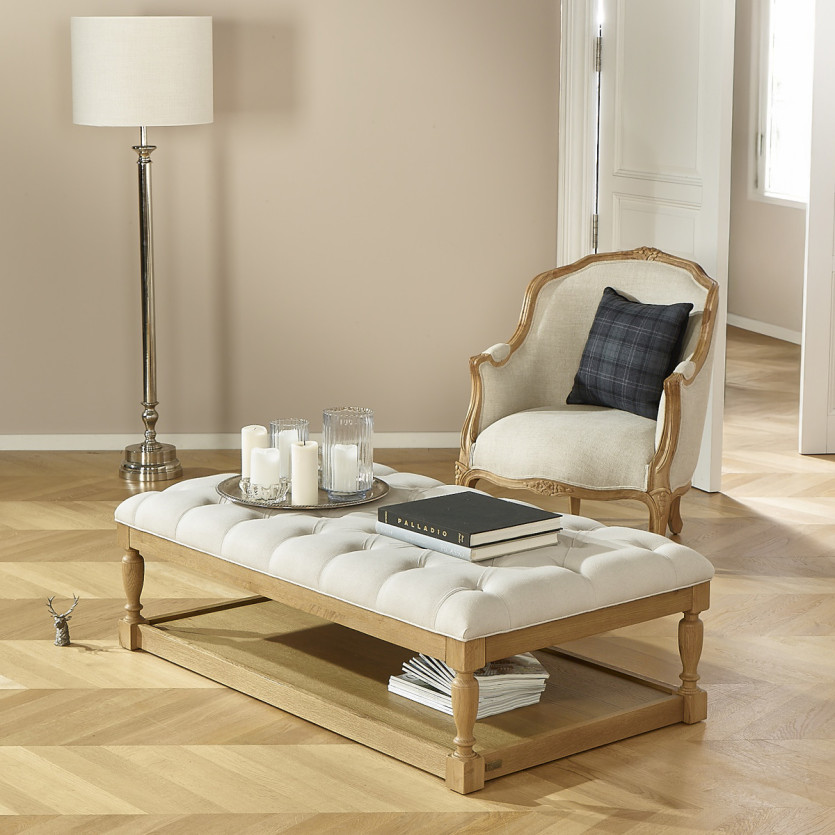 Couchtisch NOAH - Shabby-Chic-Stil, gepolsterte Stoffplatte