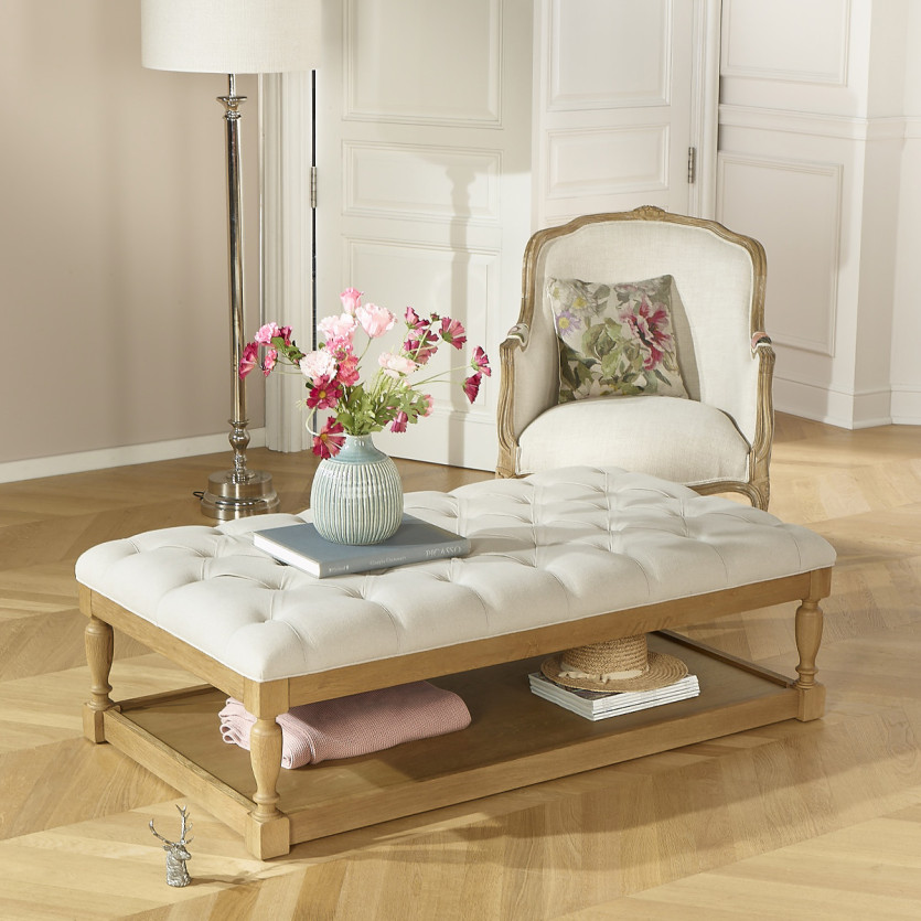 Tavolino NOAH - Stile shabby chic, piano in tessuto trapuntato