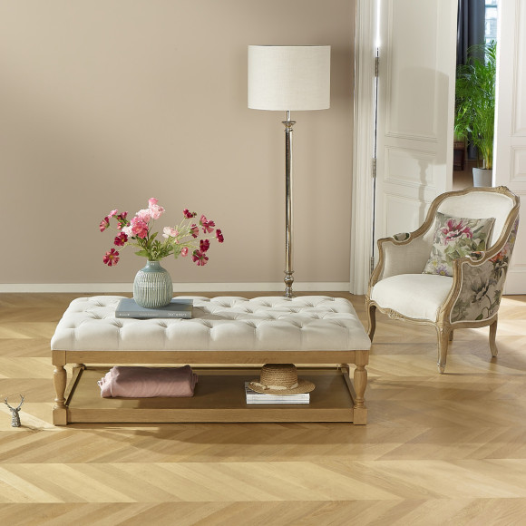 NOAH Coffee Table - Shabby Chic Style, Upholstered Fabric Top