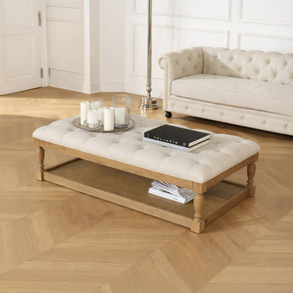 Couchtisch NOAH - Shabby-Chic-Stil, gepolsterte Stoffplatte