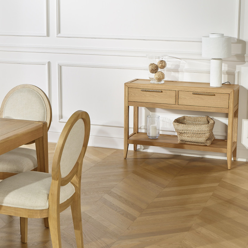 Consolle d'ingresso TENNESSEE - Stile contemporaneo, piano in rovere, 2 cassetti