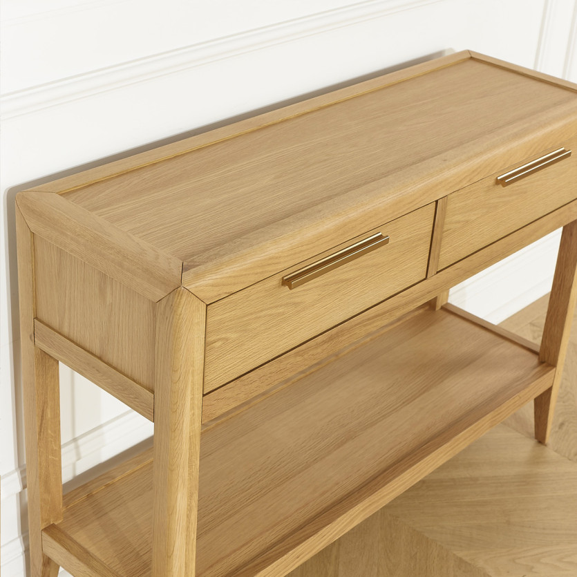 Console d'entrée TENNESSEE - Style contemporain, plateau en chêne, 2 tiroirs