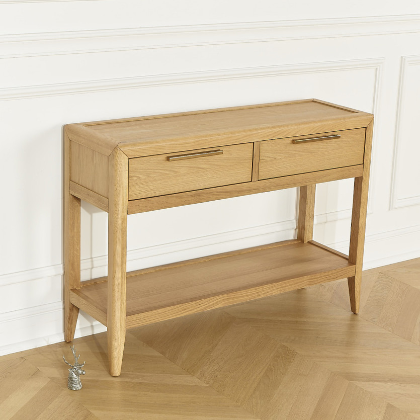 Console d'entrée TENNESSEE - Style contemporain, plateau en chêne, 2 tiroirs