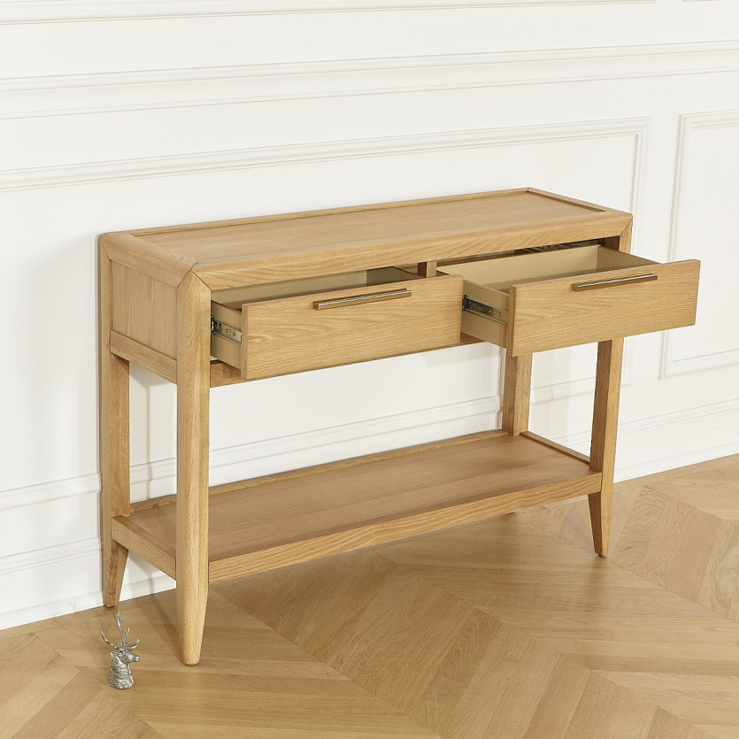 Console d'entrée TENNESSEE - Style contemporain, plateau en chêne, 2 tiroirs