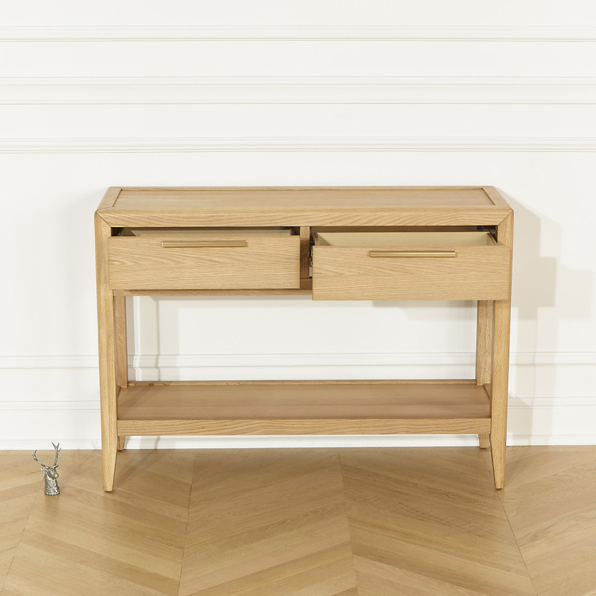 Console d'entrée TENNESSEE - Style contemporain, plateau en chêne, 2 tiroirs