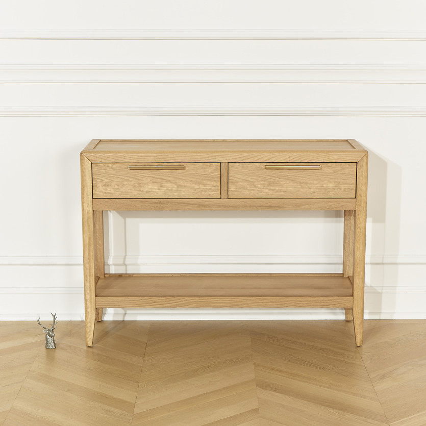 Console d'entrée TENNESSEE - Style contemporain, plateau en chêne, 2 tiroirs