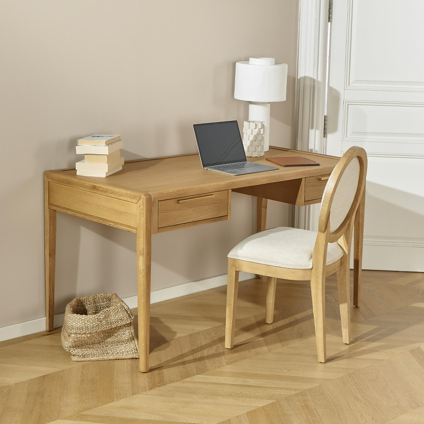 Escritorio TENNESSEE - Estilo contemporáneo en roble claro, 2 cajones