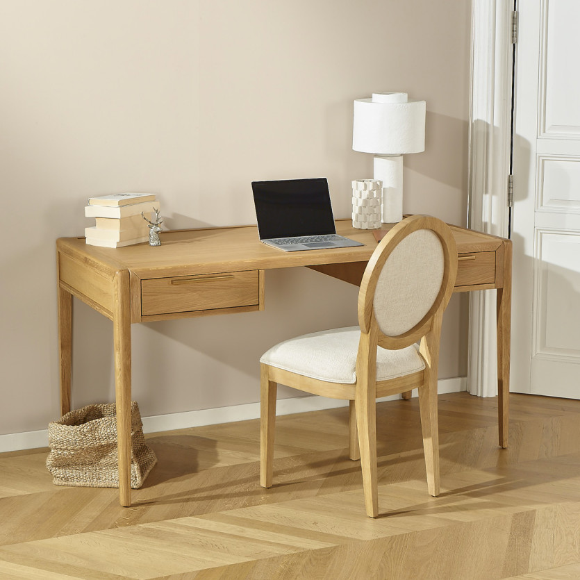 Bureau TENNESSEE - Style contemporain en chêne clair, 2 tiroirs
