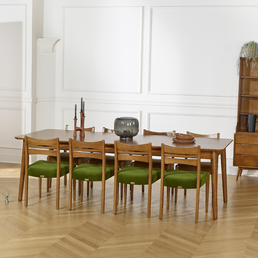 Tavolo da pranzo allungabile BEN - Stile scandinavo, gambe in legno massello, 8/10 persone