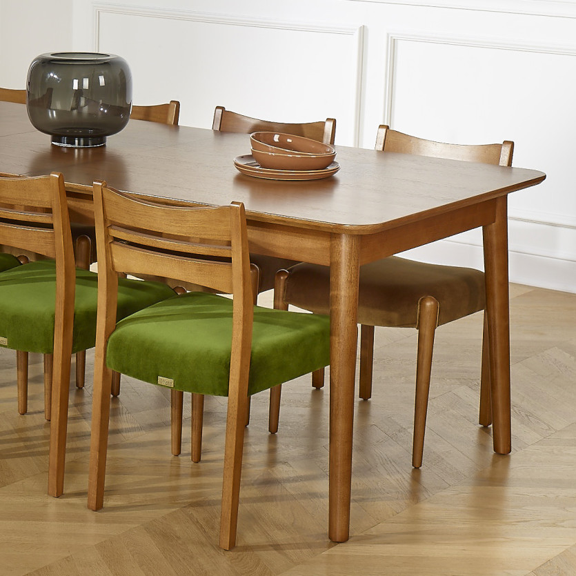 Tavolo da pranzo allungabile BEN - Stile scandinavo, gambe in legno massello, 8/10 persone