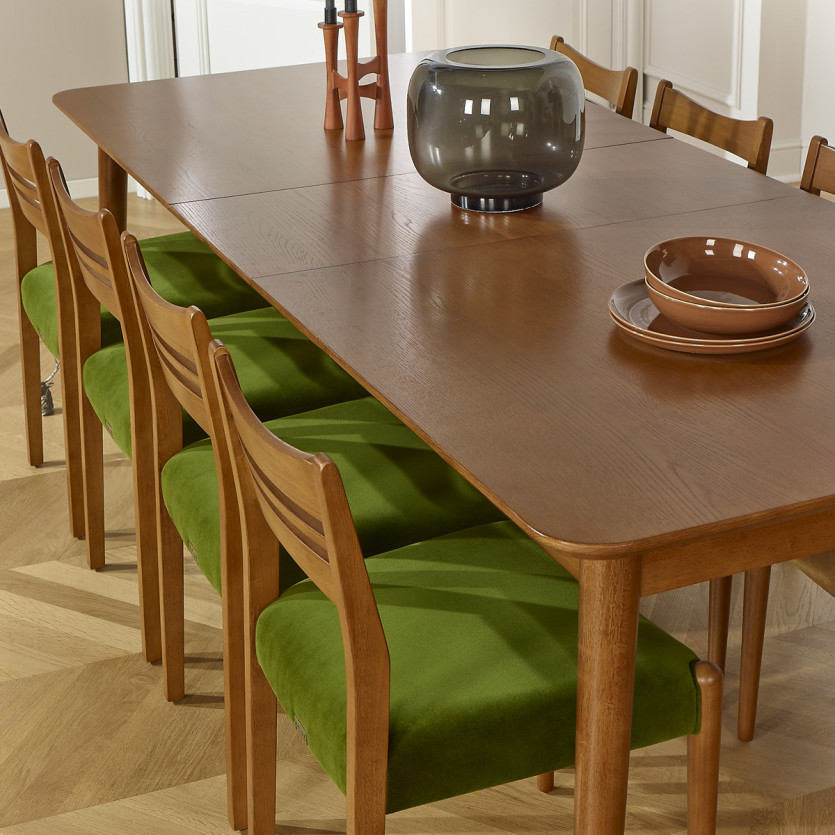 Mesa de comedor extensible BEN - Estilo escandinavo, patas de madera maciza, 8/10 personas