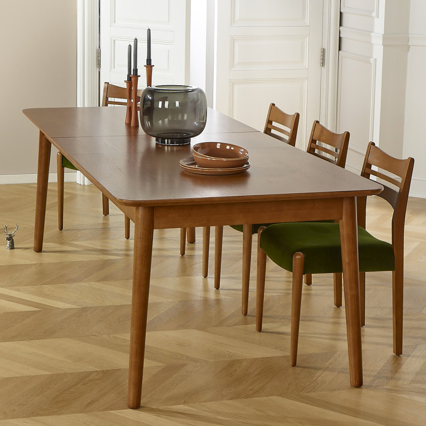 Tavolo da pranzo allungabile BEN - Stile scandinavo, gambe in legno massello, 8/10 persone