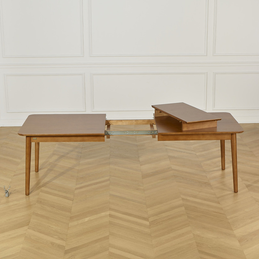 Mesa de comedor extensible BEN - Estilo escandinavo, patas de madera maciza, 8/10 personas