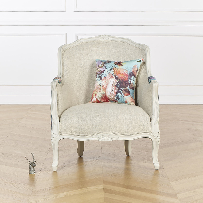 VICTOR BOTANIQUE - Fauteuil bergère style romantique en tissu imprimé et bois massif, 1 place