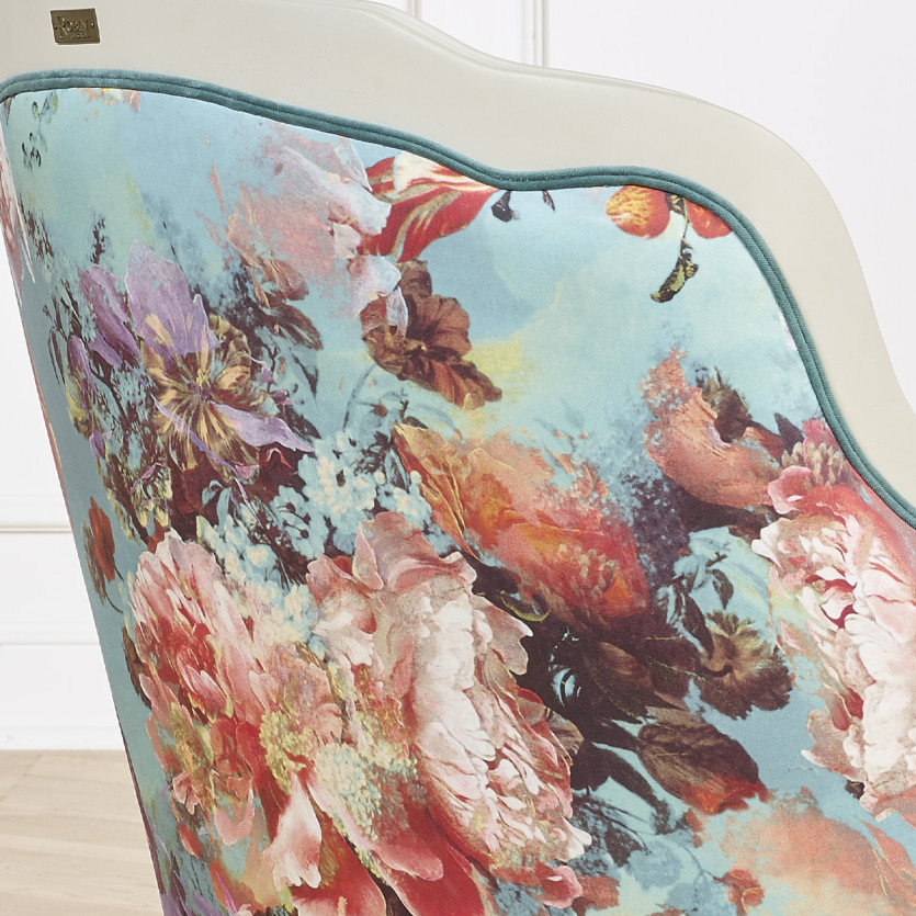 VICTOR BOTANIQUE - Fauteuil bergère style romantique en tissu imprimé et bois massif, 1 place