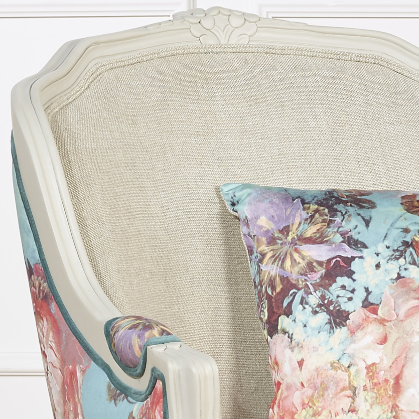 VICTOR BOTANIQUE - Romantic-style bergère armchair in printed fabric and solid wood, 1 seat