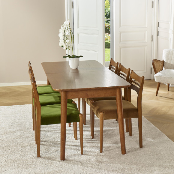 Mesa de comedor rectangular SOLO - Estilo escandinavo, patas de madera maciza, 4/6 personas