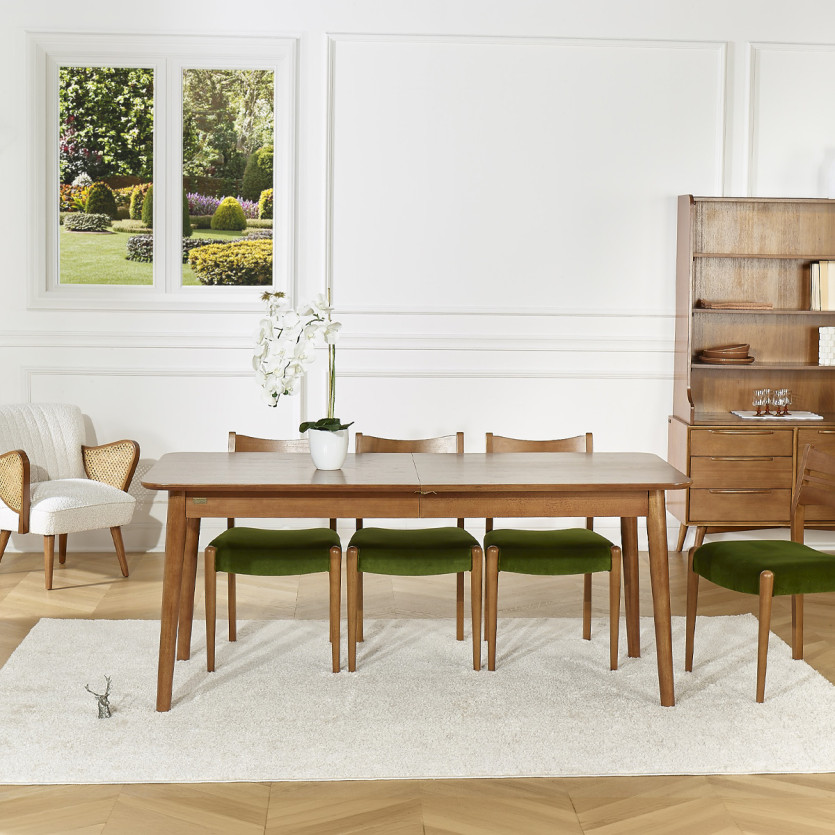 Mesa de comedor rectangular SOLO - Estilo escandinavo, patas de madera maciza, 4/6 personas