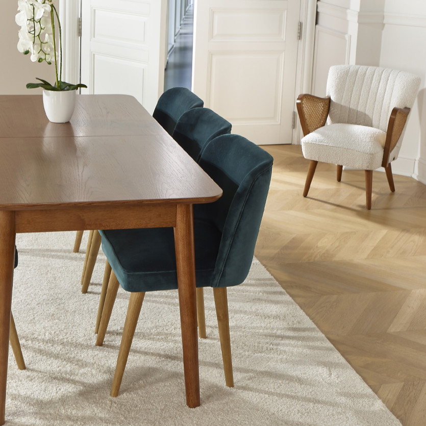 Mesa de comedor rectangular SOLO - Estilo escandinavo, patas de madera maciza, 4/6 personas