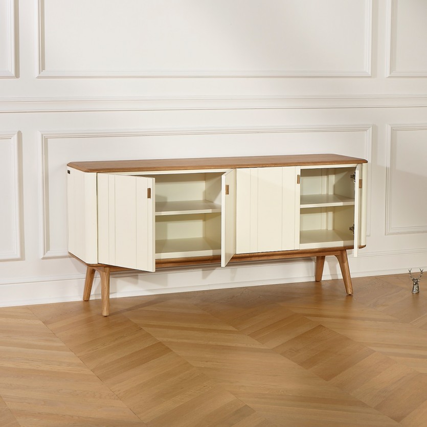 KYOTO - Buffet branco estilo contemporâneo, tampo em carvalho, 4 portas, madeira certificada FSC®