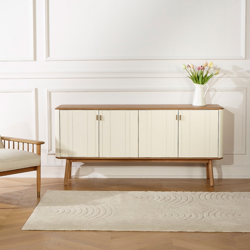 KYOTO - Buffet blanc style contemporain, plateau en chêne, 4 portes, bois certifié FSC®