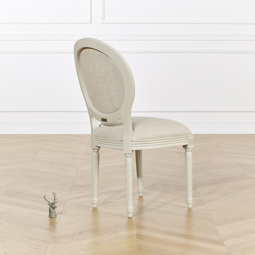 Set aus 2 MEDAILLON-Stühlen - Shabby-Chic-Stil aus massivem Holz in Elfenbein-Patina und Premium-Leinen