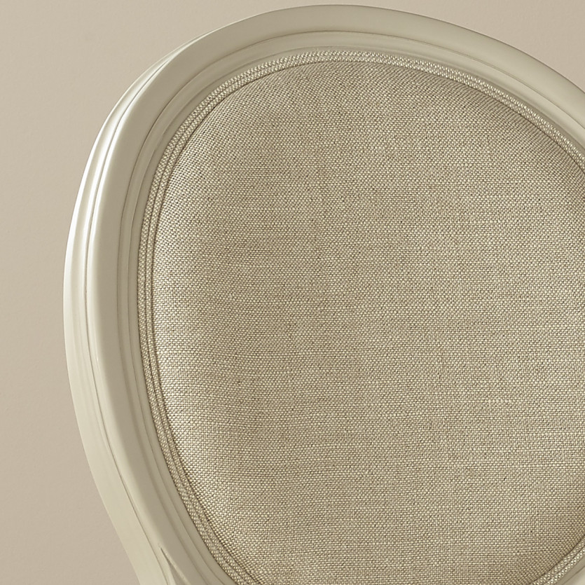 Lot de 2 chaises MEDAILLON - Style shabby chic en bois massif patine ivoire et lin premium