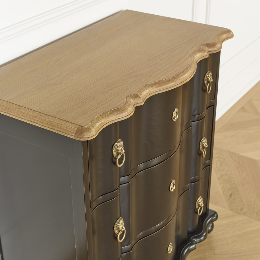 Kleine Kommode LAUREN im Armbrust-Stil - Shabby Chic, Eichendeckplatte, 3 Schubladen