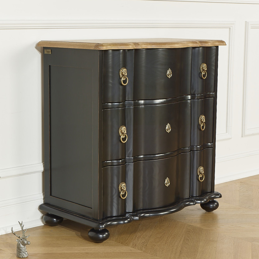 Small LAUREN crossbow chest of drawers - Shabby chic style, oak top, 3 drawers