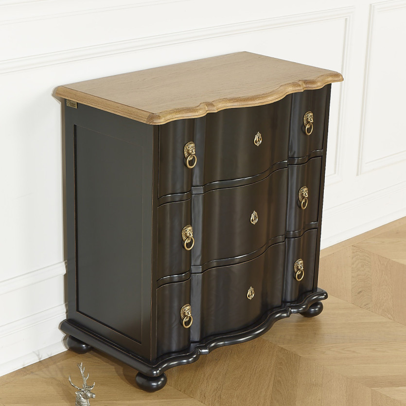 Piccola cassettiera a balestra LAUREN - Stile shabby chic, piano in rovere, 3 cassetti