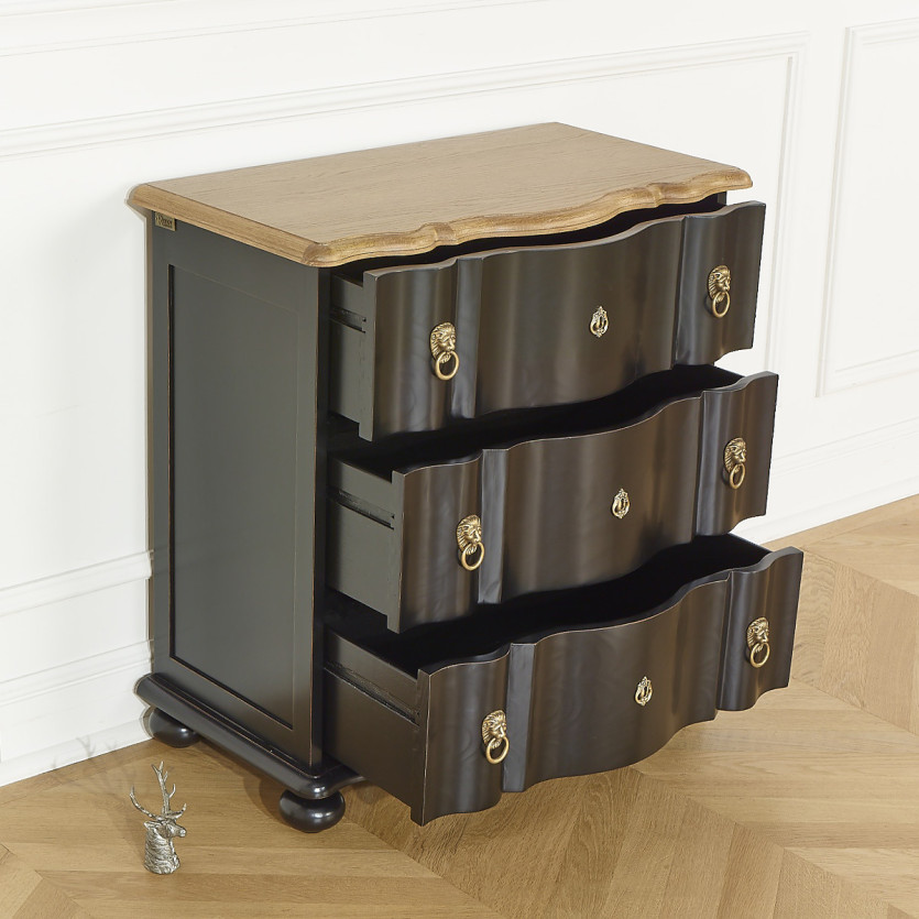 Kleine Kommode LAUREN im Armbrust-Stil - Shabby Chic, Eichendeckplatte, 3 Schubladen