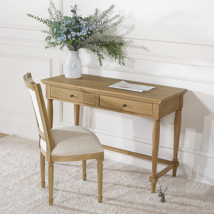 Bureau EDINBURGH - Shabby chic stijl in eikenhout, 2 laden