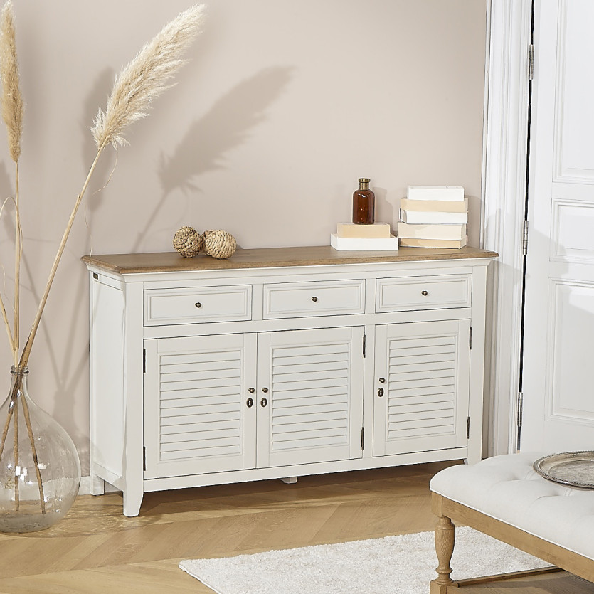 EDEN Buffet - Shabby chic style, oak top, 3 drawers, 3 doors