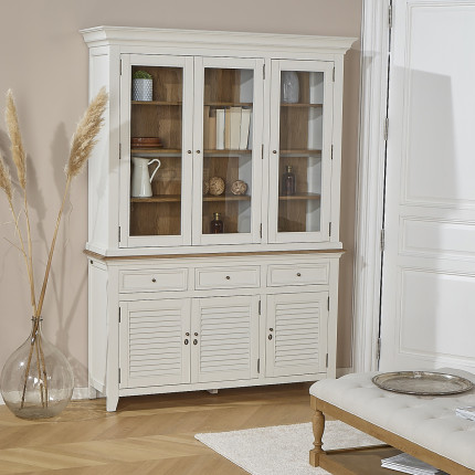 Vaisselier EDEN - Style shabby chic, plateau en chêne, 3 tiroirs, 6 portes