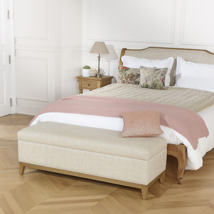 VIRGINIA Aufbewahrungsbank - Shabby Chic Stil aus Eiche und Premium-Leinen