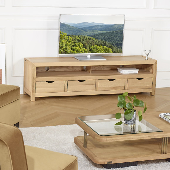 TV-Schrank DANIA – Zeitgenössischer Stil, Beine aus Massivholz, 4 Schubladen, 1 Fach