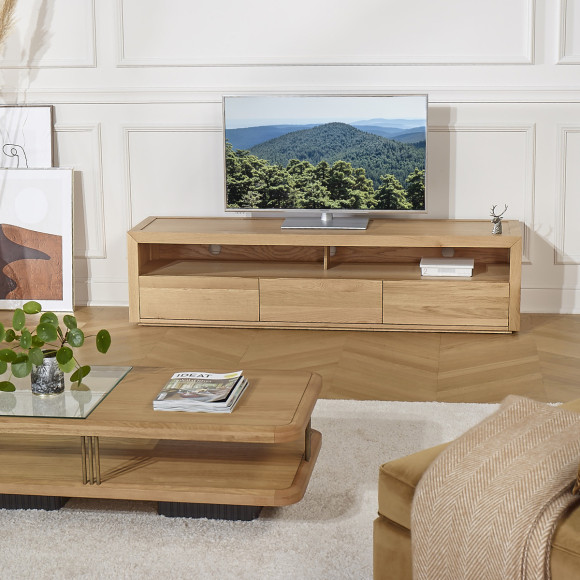 TV-meubel in eikenhout CAMILLE - Eigentijdse stijl, 3 laden, 180 cm