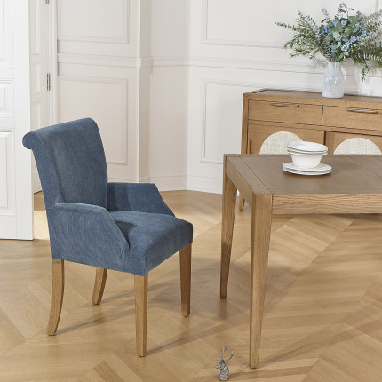 Silla de comedor ALBA - Estilo contemporáneo, patas de madera maciza, tela acanalada