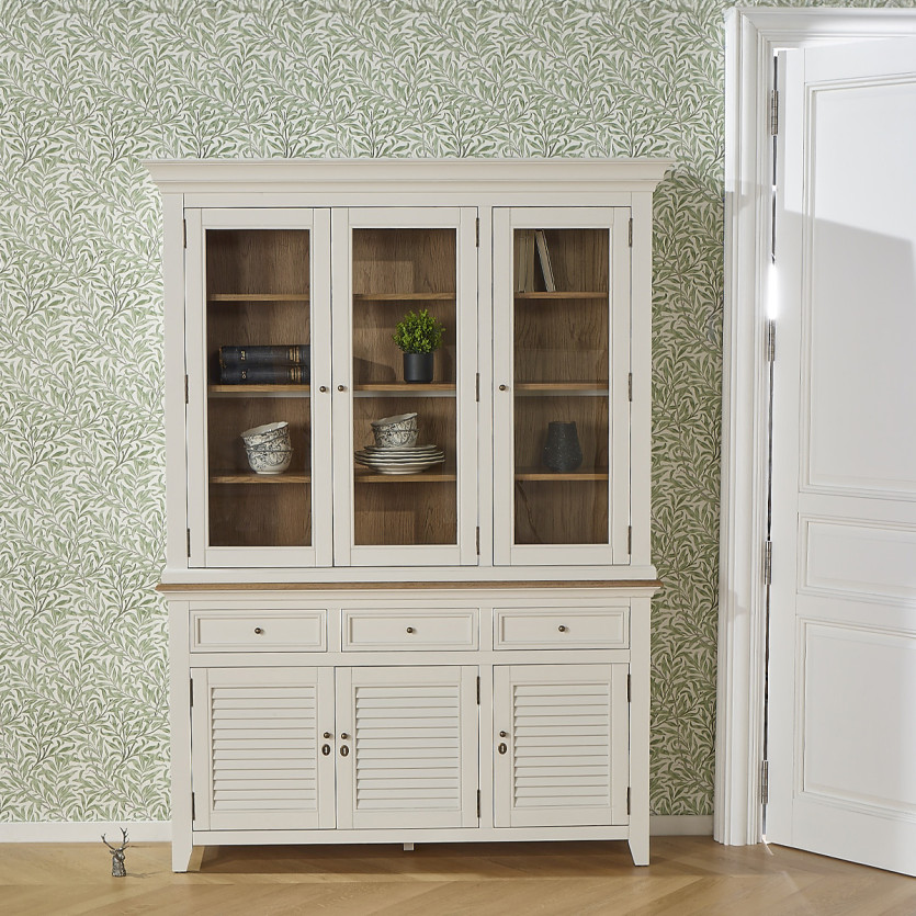 EDEN Geschirrschrank - Shabby Chic Stil, Eichenplatte, 3 Schubladen, 6 Türen