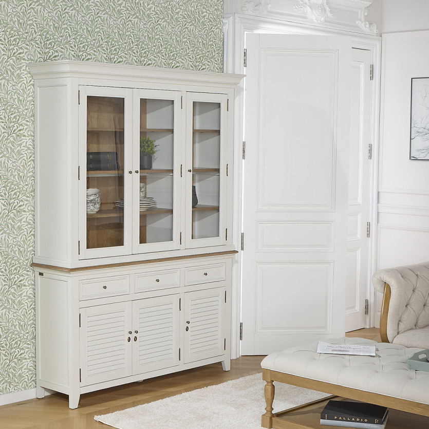 Aparador EDEN - Estilo shabby chic, encimera de roble, 3 cajones, 6 puertas