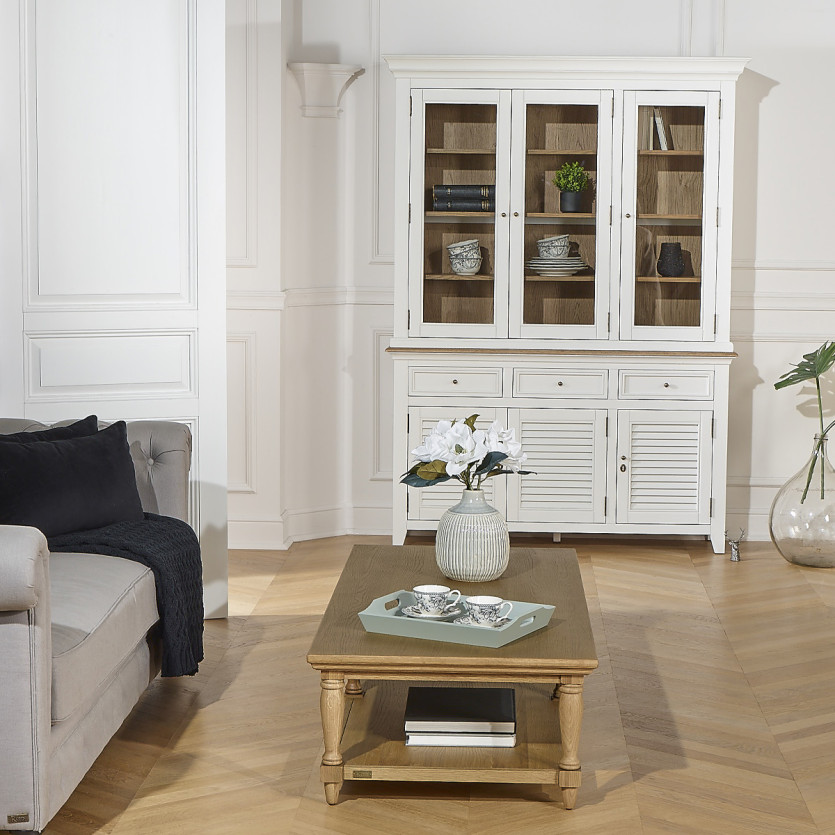 Vaisselier EDEN - Style shabby chic, plateau en chêne, 3 tiroirs, 6 portes