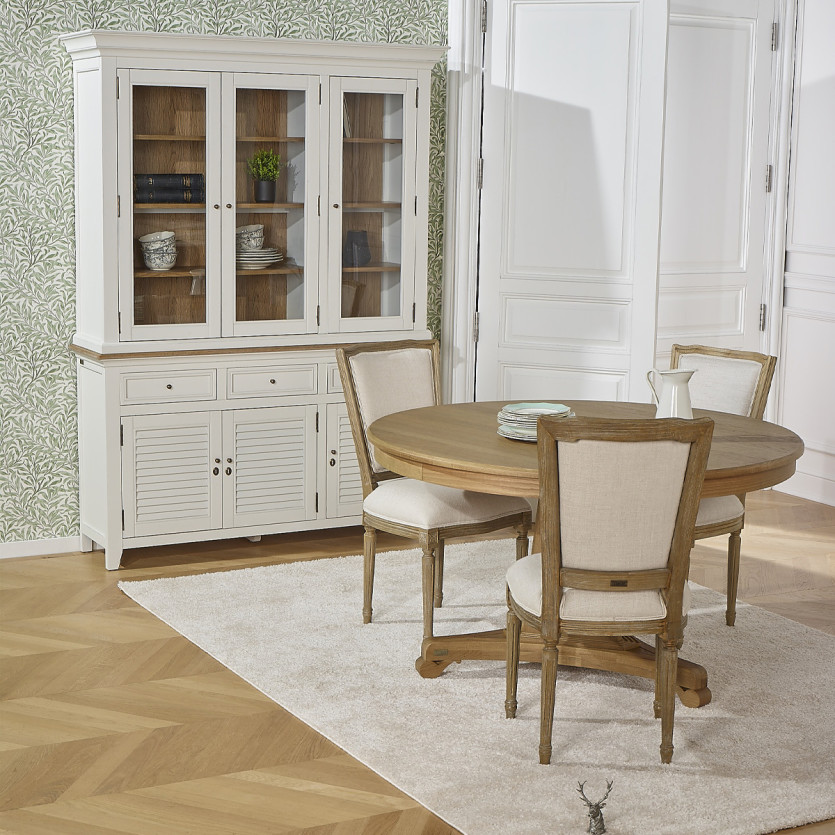 EDEN Geschirrschrank - Shabby Chic Stil, Eichenplatte, 3 Schubladen, 6 Türen