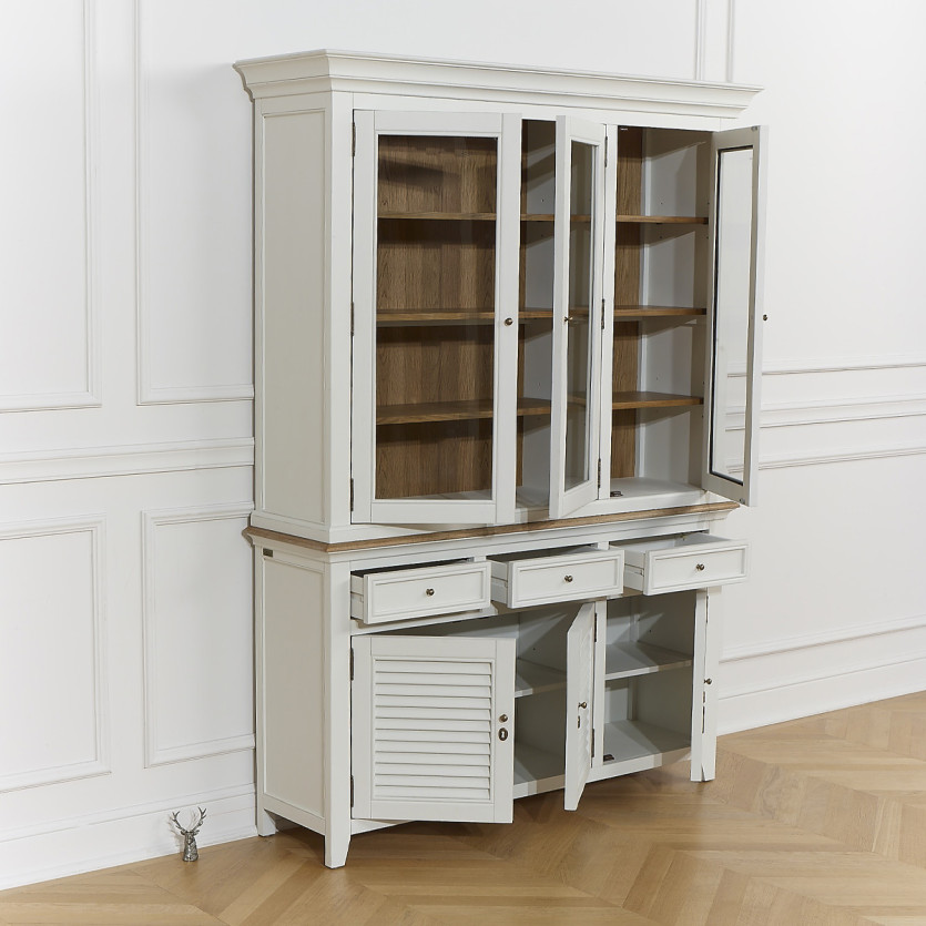 EDEN Geschirrschrank - Shabby Chic Stil, Eichenplatte, 3 Schubladen, 6 Türen