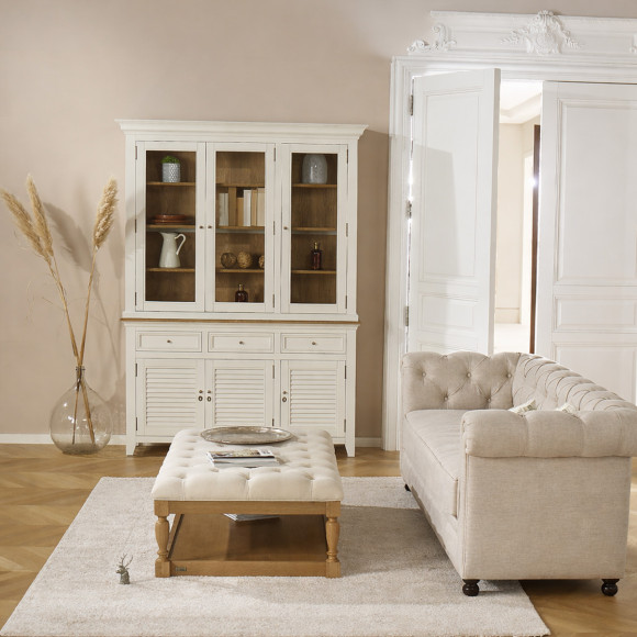 Vaisselier EDEN - Stile shabby chic, piano in quercia, 3 cassetti, 6 porte