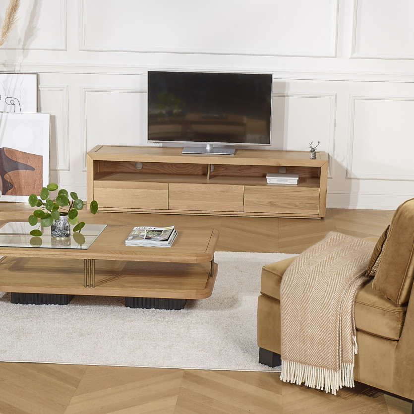 TV-Möbel aus Eiche CAMILLE - Moderner Stil, 3 Schubladen, 180 cm
