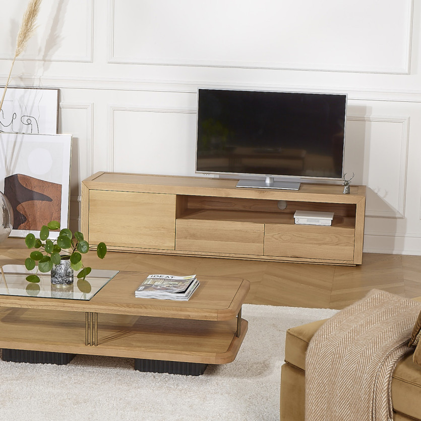 TV-Möbel CAMILLE - Zeitgenössischer Stil, Eichenplatte, 2 Schubladen, 1 Tür, 180 cm