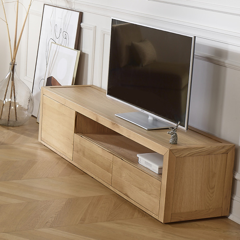 TV-meubel CAMILLE - Hedendaagse stijl, eiken blad, 2 laden, 1 deur, 180 cm