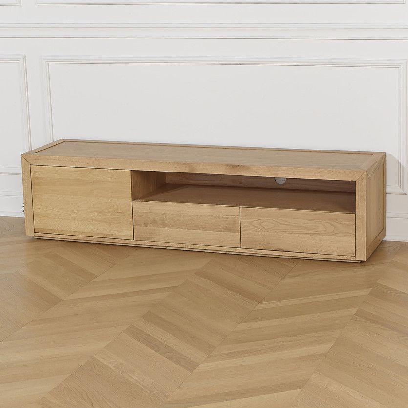 TV-Möbel CAMILLE - Zeitgenössischer Stil, Eichenplatte, 2 Schubladen, 1 Tür, 180 cm